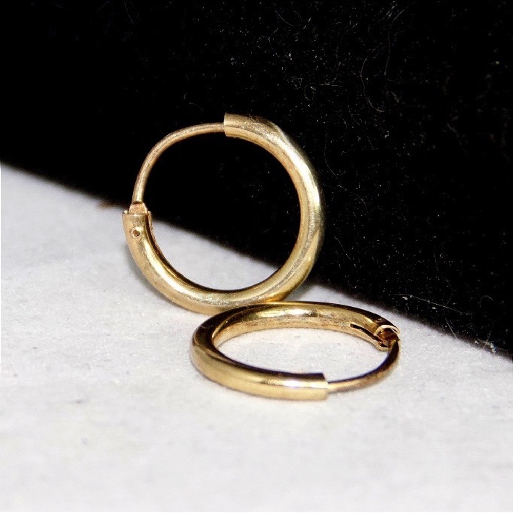 14k Gold Plated Sterling Silver Small Hoop Earrings Minimalist 0.5 Inch - Picture 5 of 8